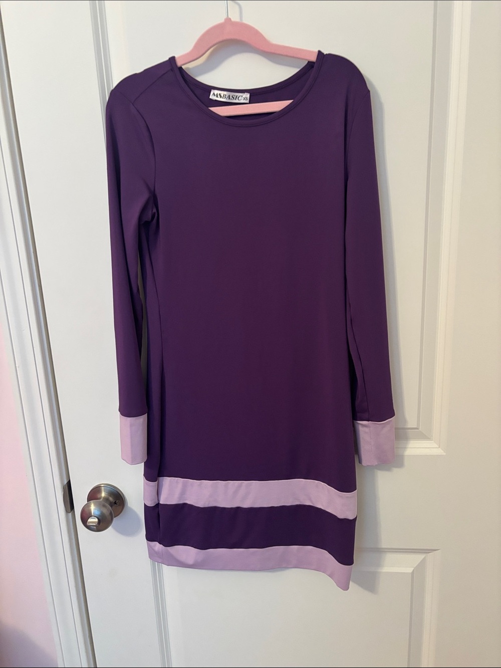 Juniors Purple Colorblock Long Sleeve Dress